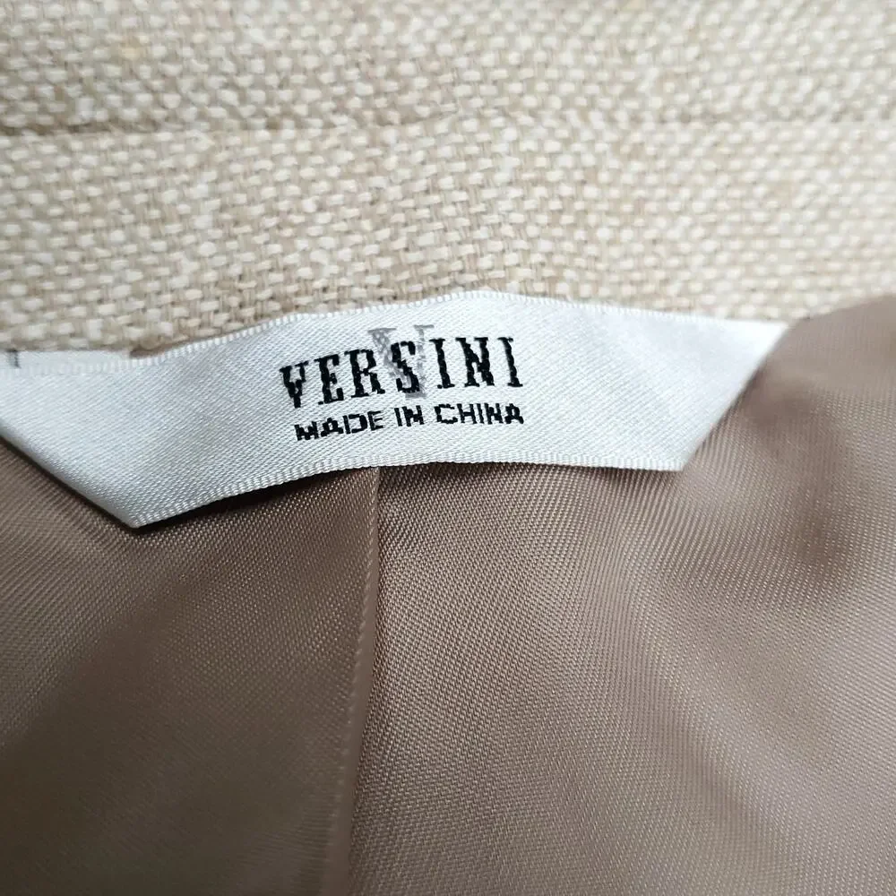 Versini Tan 100% Silk Blazer Jacket Sport Coat Cream Beige Tan 2 Button Sz 44R